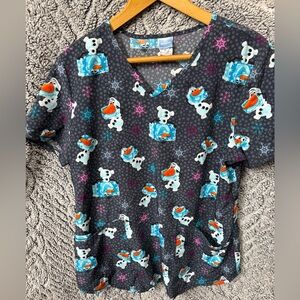 Disney Frozen Gray and Blue Scrub Top size Medium NWOT